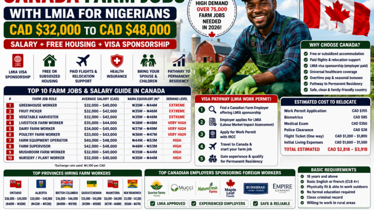 Canada Farm Jobs with LMIA for Nigerians – CAD $32,000 to CAD $48,000 Salary