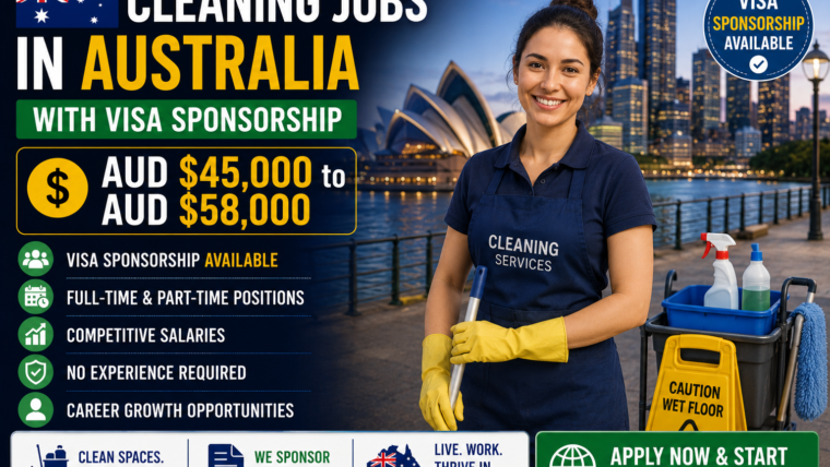 Cleaning Jobs in Australia with Visa Sponsorship – AUD $45,000 to AUD $58,000