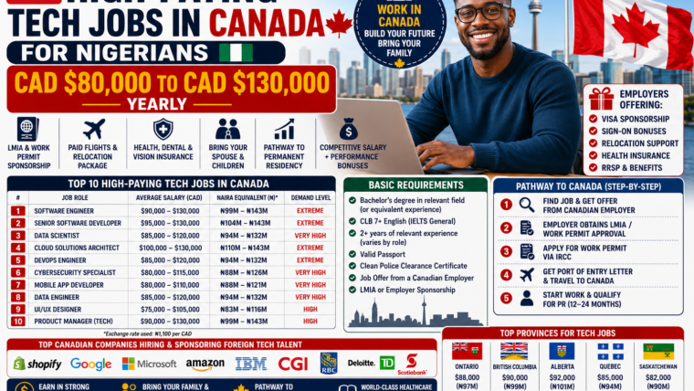 Top High-Paying Tech Jobs in Canada for Nigerians – CAD $80,000 to CAD $130,000