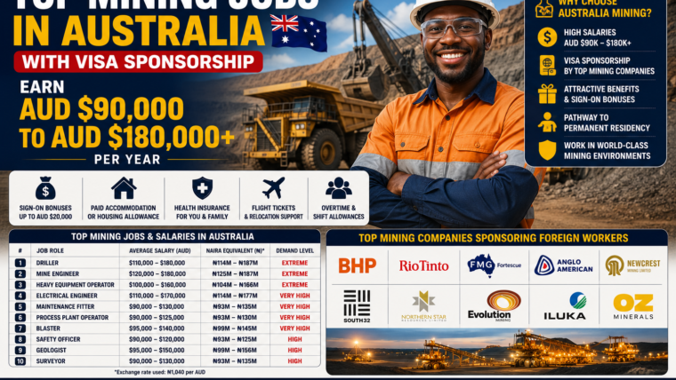 Top Mining Jobs in Australia with Visa Sponsorship – AUD $90,000 to AUD $180,000