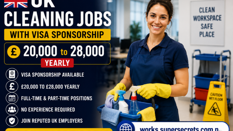 UK Cleaning Jobs with Visa Sponsorship – £20,000 to £28,000 Yearly