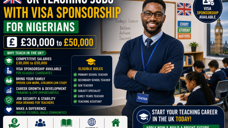UK Teaching Jobs with Visa Sponsorship for Nigerians – £30,000 to £50,000