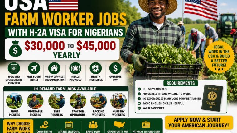 USA Farm Worker Jobs with H-2A Visa for Nigerians – $30,000 to $45,000 Yearly